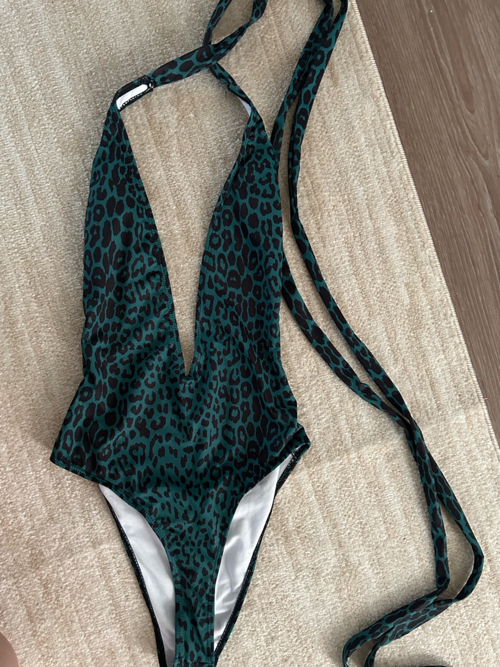 Teal & Black Sexy Leopard Print One Piece with wrap around straps & lowcut back